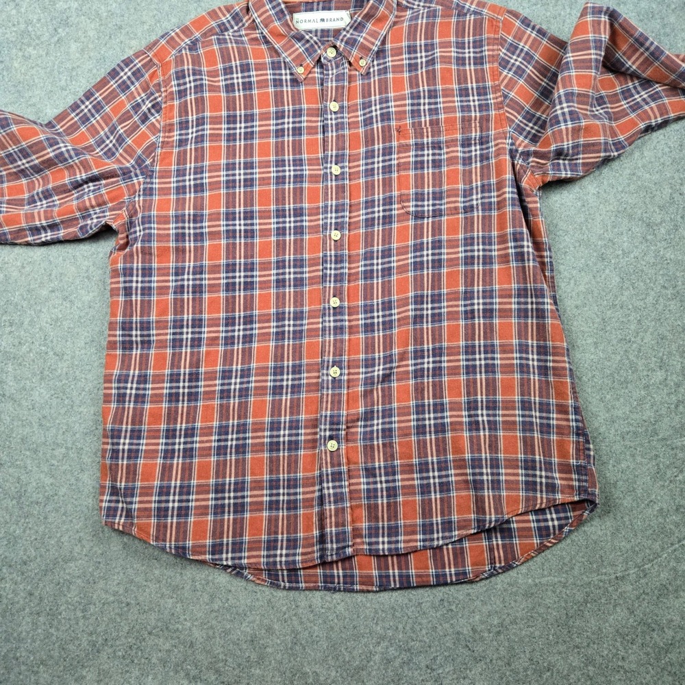 The Normal Brand Flannel Shirt Mens XL Orange Blue Plaid Button Down Long Sleeve - Picture 7 of 15